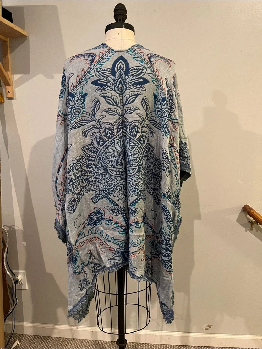 Reversible kimono caftan woven blue paisley one size